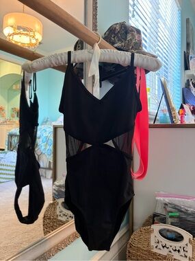 Black Mesh Cutout One-Piece Swimsuit